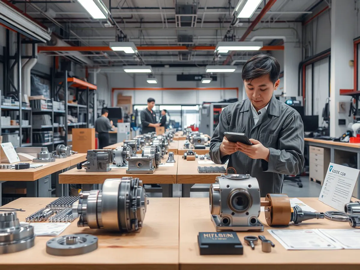 尚禾雅景工业展示间，技术人员检查金属零件